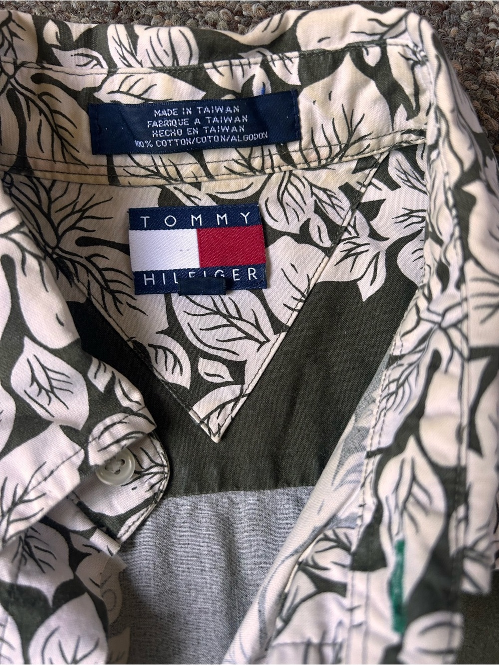 Tommy Hilfiger Olive Green & White Leaf Print Shirt